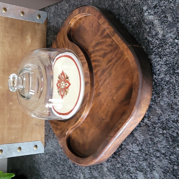 Vintage Other - Vintage Wood Charcuterie Board with Glass Dome